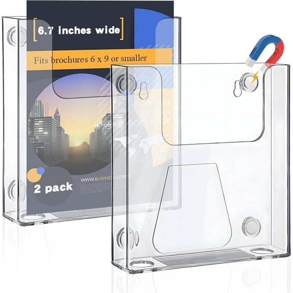 2 Pcs 6.7 Inch Acrylic Brochure Holder Wall Mount Flyer Holder Clear Literature Organizer magnetic File Magazine Display Stand Plastic Pamphlet Organizer Mail Display Stand for Wall