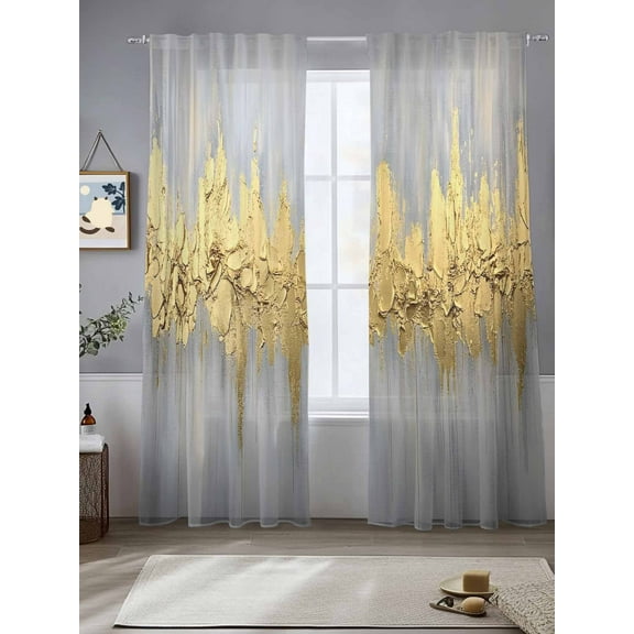 Yellow Grey Abstract Sheer Curtains for Living Room Bedroom Vintage Modern Gradient Sheer Curtains 84 Inch Long 2 Panels Set Light Filtering Curtain Window Treatments Drapes for Dining Room