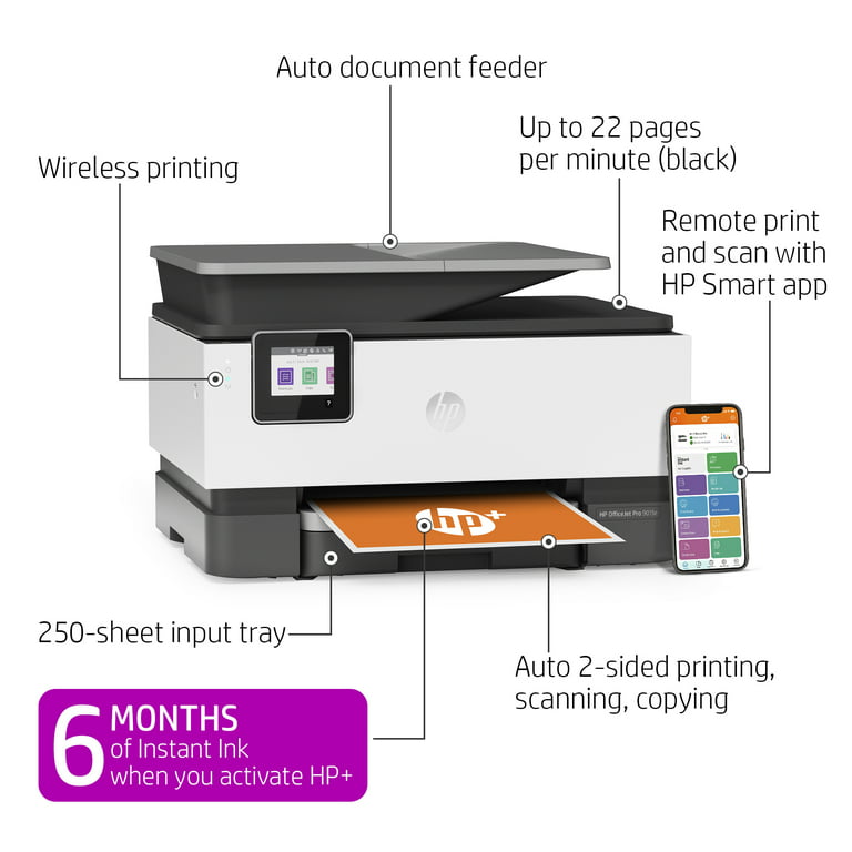 Handel Skærpe Begyndelsen HP Officejet Pro 9015e Inkjet Multifunction Printer-Color-Copier/Fax/Scanner-32  ppm Mono/32 ppm Color Print-4800x1200 dpi Print-Automatic Duplex Print-25000  Pages-250 sheets Input-Color Flatbed Sca... - Walmart.com