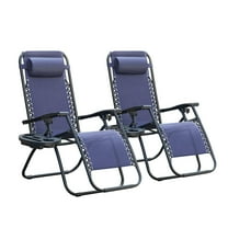 Zero Gravity Chair Patio Folding Lawn Outdoor Lounge Gravity Camp Reclining Lounge Chair with Cup Holder Pillows for Poolside Backyard and Beach Set of 2 (Blue)