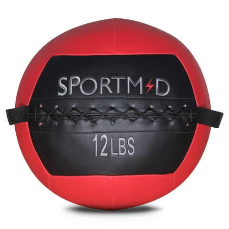 Sportmad Soft Medicine Ball Wall Ball for CrossFit Exercises Strength Training Cardio Workouts Muscle Building Balance, 6/10/12/14/18/20/28/30LBS, Red&Black (Best Cardio And Strength Training Workout)