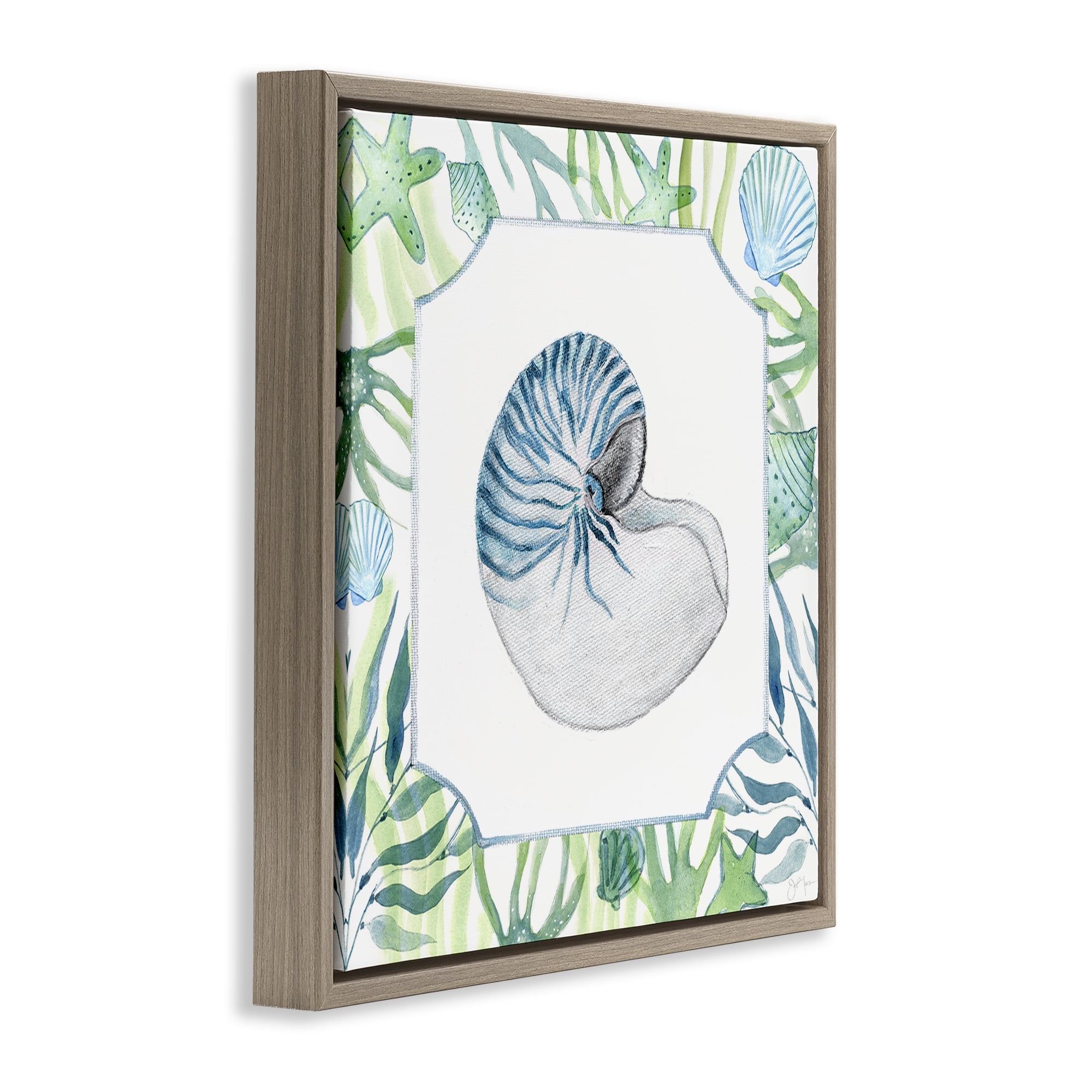 Stupell Industries Seaweed & Seashells Aquatic Brown Framed Floater Canvas Wall Art, design by Janet Tava