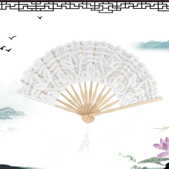 AURARMLET Big Hand Fan Lace White Fan Handheld for Stage Show 1Pcs