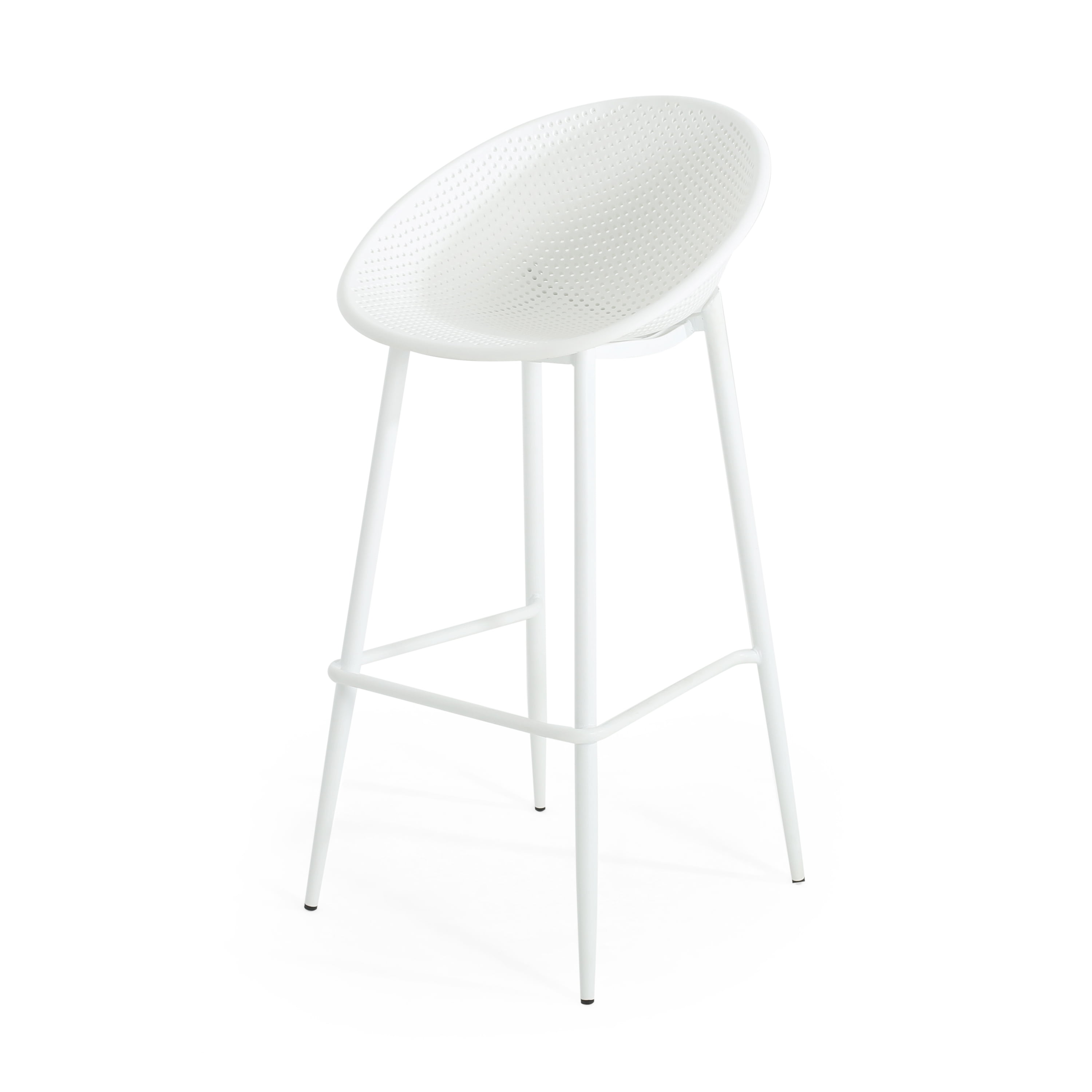 Bar Stools Set of 2, Outdoor Patio Chairs with Weatherproof Iron Frame and Plastic Seat, Counter Height Dining Chairs for Backyard Deck and Garden, White