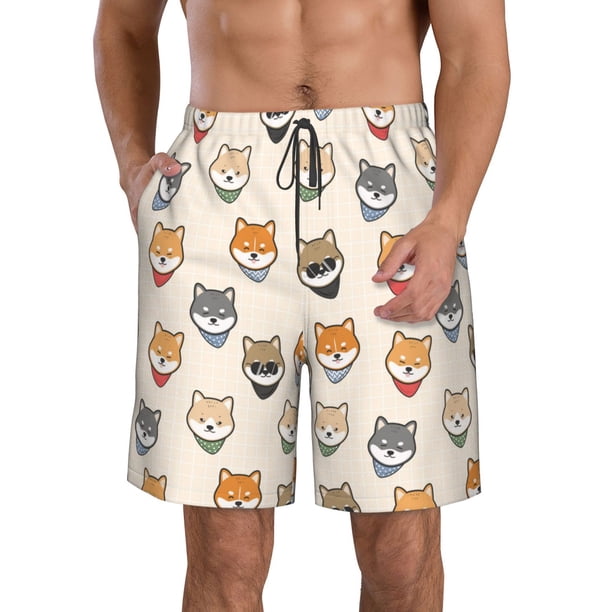 Fotbe Shiba Head Face Trajes de Baño Estampados para Hombre, Shorts de Verano de Secado Rápido, Ropa de Playa, Bañadores-X-Large