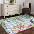 thumbnail image 4 of Easter Rabbits Area Rugs Collection 2.7'x5', Spring Cute Bunny Eggs Flowers Leaf Blue Plaid Non Slip Indoor Rectangle Throw Runner Rug Floor Mat Carpet for Living Room Dining Table Bedroom Nursery, 4 of 9