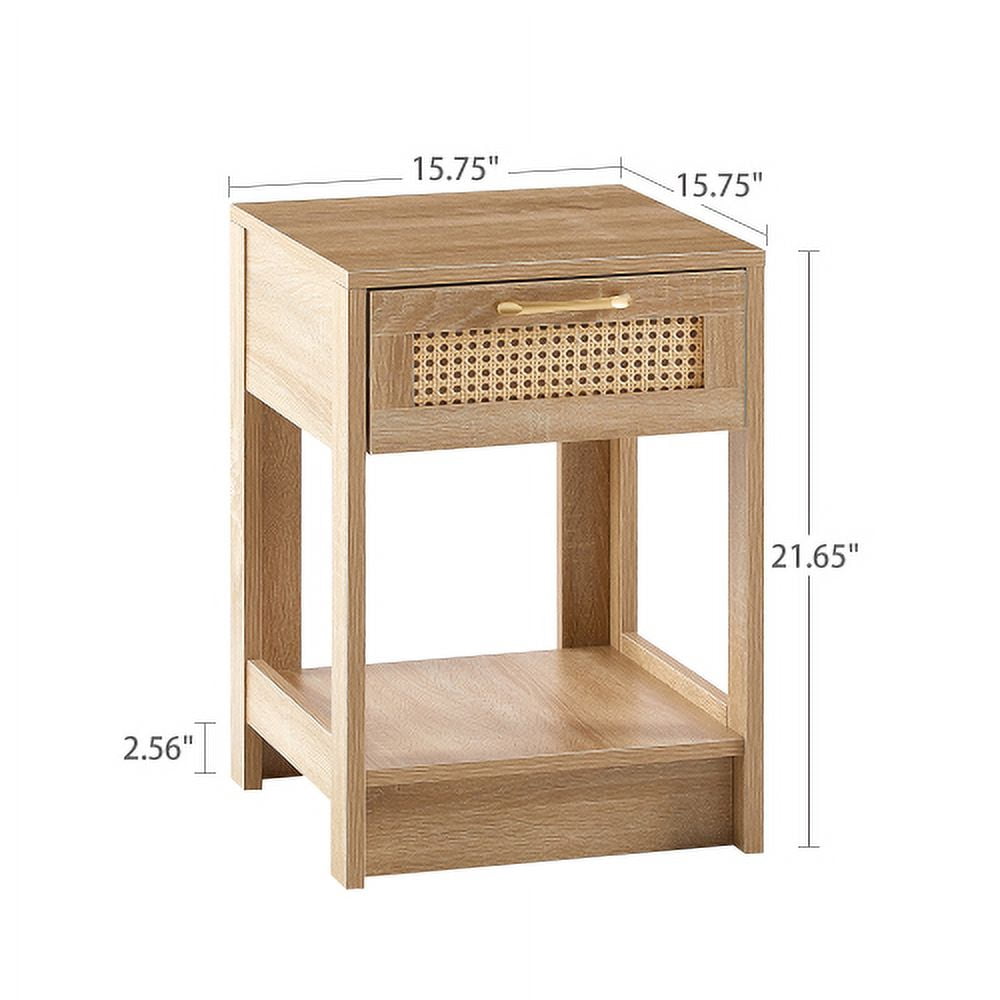 Bedside Nightstand,Modern Table with 1 Drawer and 1 Open Shelf, End Side Table for Living Room, Bedroom, Natural