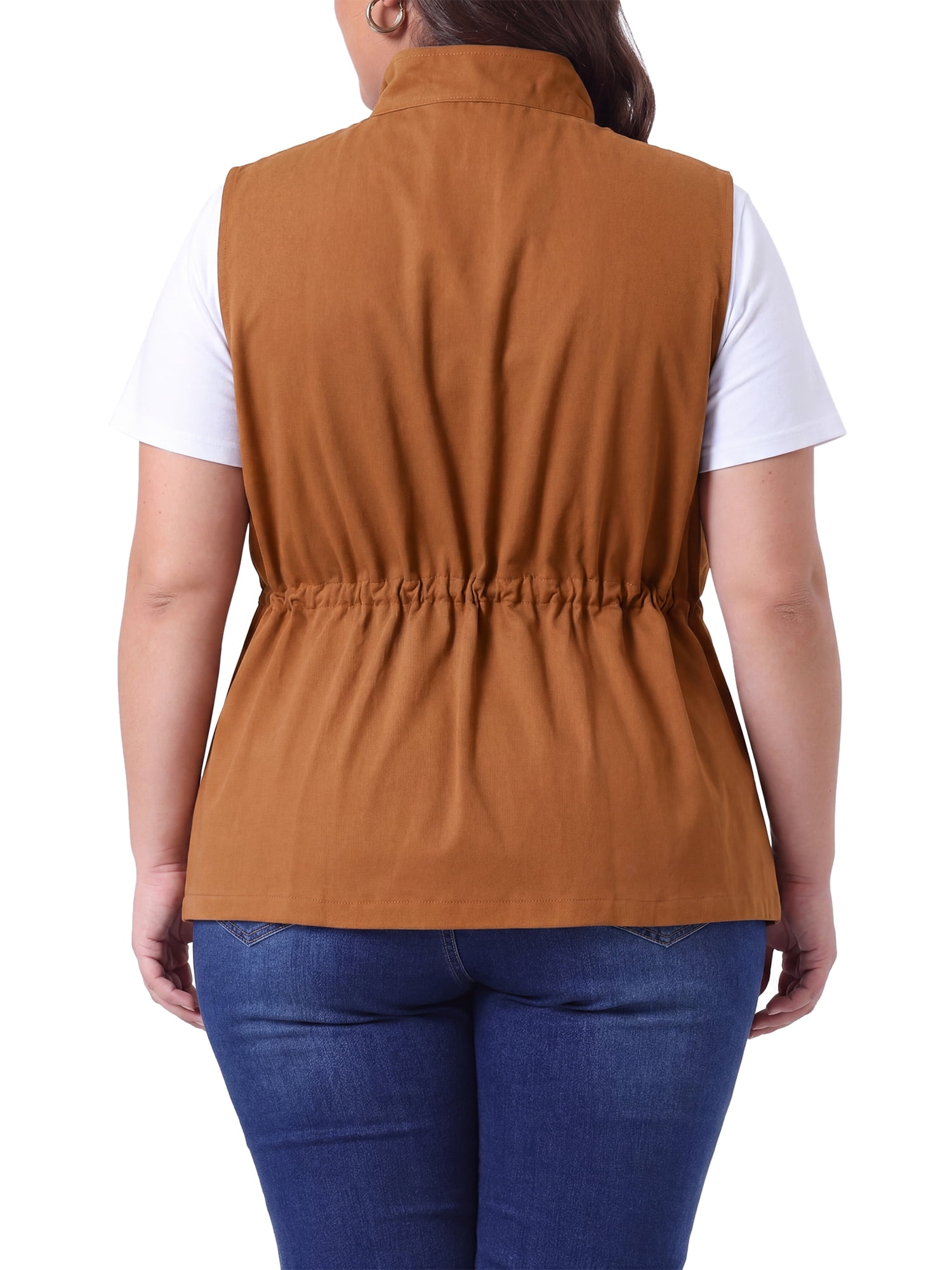 DARING DIVA Women's Plus Size Lightweight Sleeveless Anorak Cargo Vest 2X Caramel