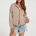 thumbnail image 5 of Gamivast Striped Hoodies for Women Zip up Knit Cardigan Sweaters Long Sleeve Casual Drop Shoulder Fall Outerwear Lightweight Comfy Jackets Khaki S, 5 of 7
