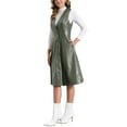 thumbnail image 4 of Vestido Midi Casual sin Mangas de Cuero Sintético con Cuello en V para Mujeres, Botones, Color Verde Ejército, 4 of 6