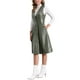 thumbnail image 4 of Vestido Midi Casual sin Mangas de Cuero Sintético con Cuello en V para Mujeres, Botones, Color Verde Ejército, 4 of 5