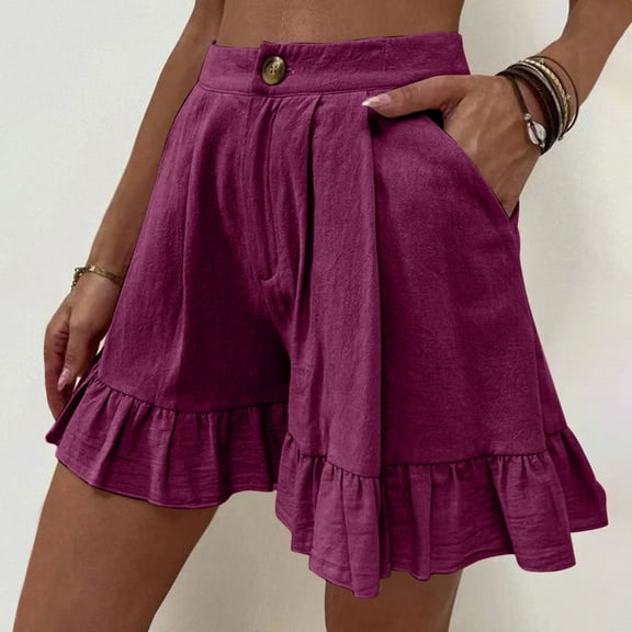 SDJMa Women's Swim Board Shorts Swimming Women's Fashion Solid Color Casual Wide Leg Ruffle Loose High Waist Shorts Pants