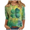 thumbnail image 2 of successthop Green Womens Plus Size Tops 3/4 Sleeve St Patricks Day Crew Neck Polyester Casual St. Patricks Day Blouse Tops for Irish Themed Gifts XL, 2 of 5