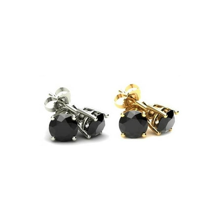 2.00Ct Treated Black Diamond Studs Earrings In 14K White & Yellow Gold in Basket Setting