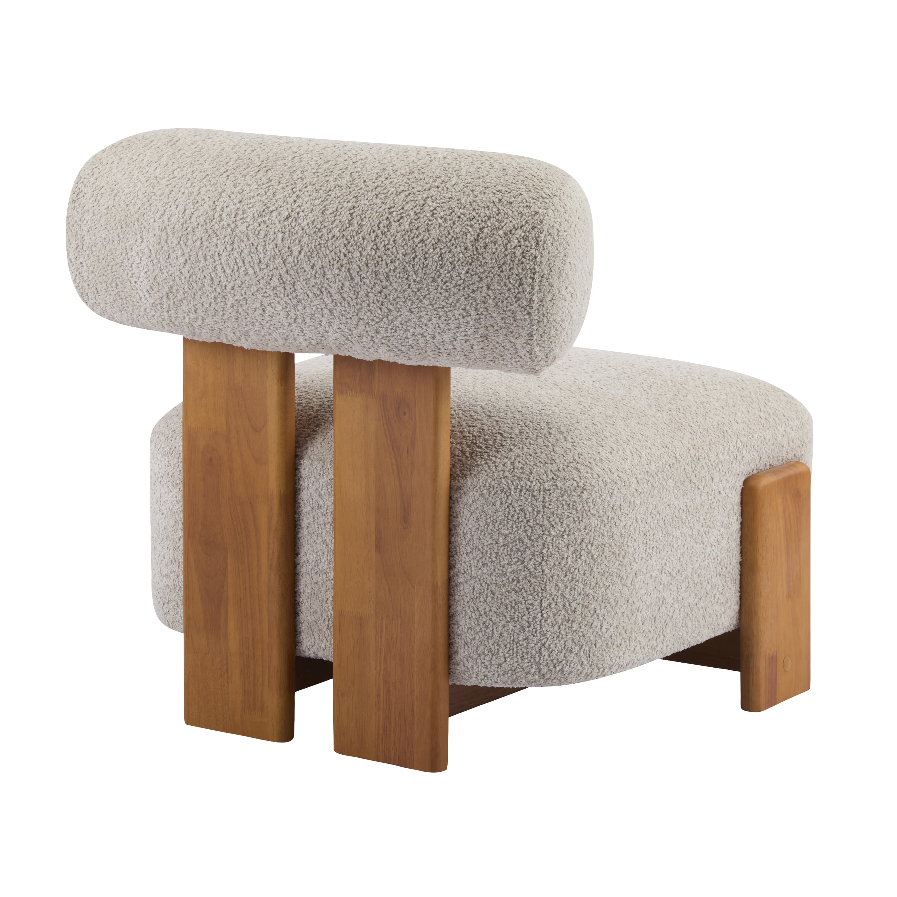 Boucle Lounge Chair 27.25 Inch, Solid Wood Frame with Rolled Backrest for Living Room Bedroom Office, Almond