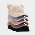 thumbnail image 3 of Gorra de béisbol de felpa con orejas de gato y tablero de luz de dibujos animados lindo de otoño e invierno, gorra con visera de tablero de luz de estilo universitario para mujer, 3 of 6