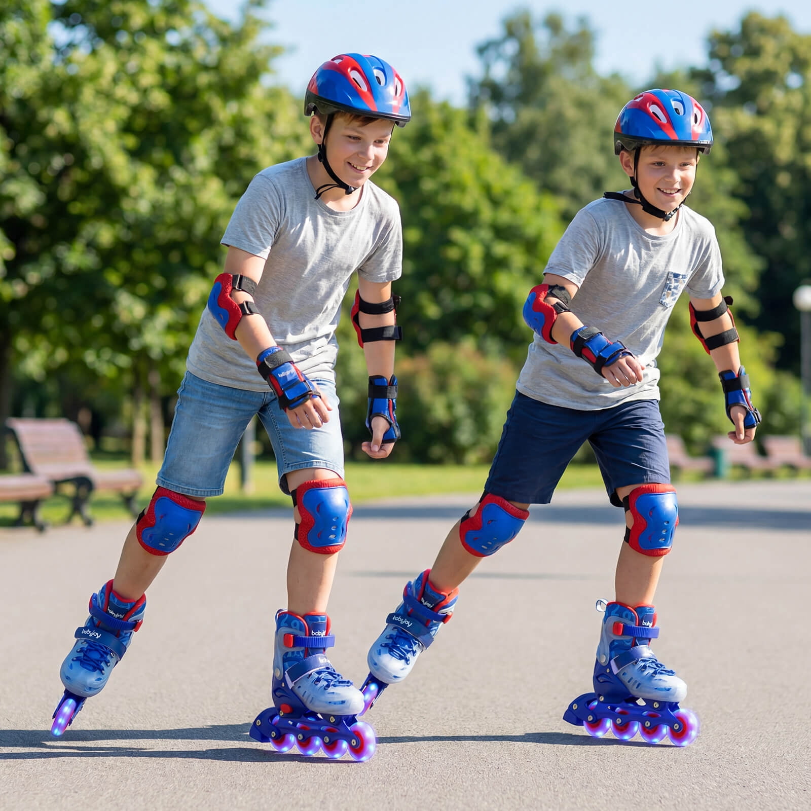 Babyjoy Kids Inline Skates for Boys Girls, 4-Size Adjustable Illuminating Roller Skates Blue