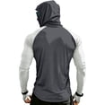 thumbnail image 3 of Men's UPF 50+ Sun Protection Compression Hooded Shirt, Slim Fit Long Sleeve Color Block Rash Guard with Integrated Face Mask for Fishing and Hiking, 3 of 6