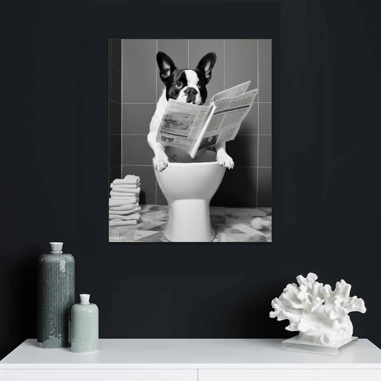 Dog Bathroom Art, Bathroom Wall Decor, Bathroom Canvas Art Prints