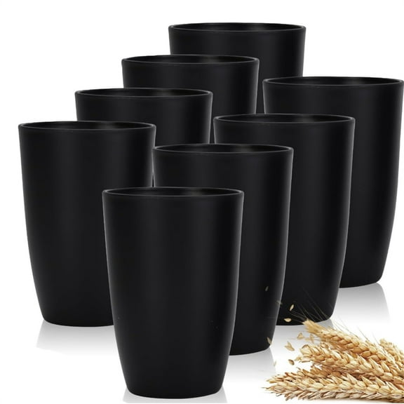 8 PCS Black Wheat Straw Cups,Reusable Plastic Cups,Unbreakable Tumbler Cups,12oz Drinking Cups,Cold Drinks and Hot Drinks,Dishwasher Safe Water Glasses,for Home Kitchen Office