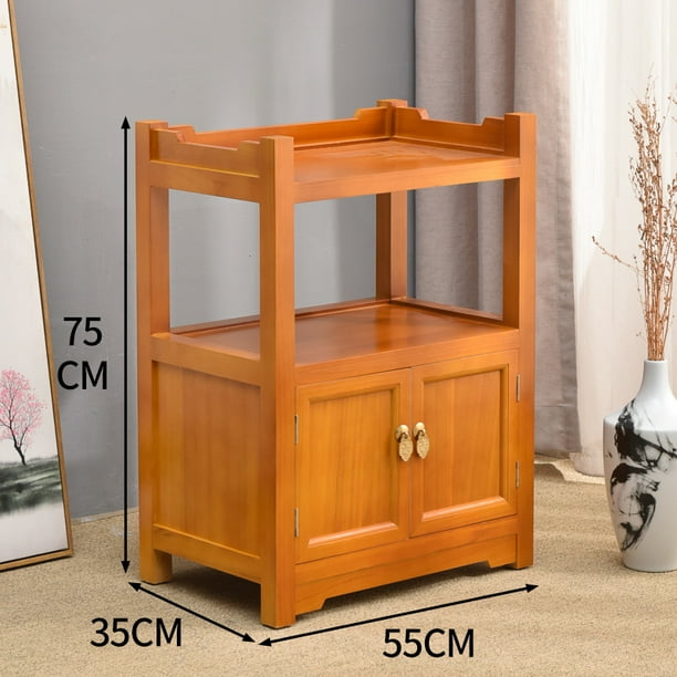 Gabinete lateral de estilo chino para sala de estar, mesa de almacenamiento de té de madera maciza, estante de almacenamiento de estructura de 2 capas, mesa de té, gabinete de almacenamiento