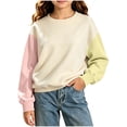 thumbnail image 2 of FAIWAD Girls Boys Sweatshirt Long Sleeve Color Block Crewneck Pullover Casual Loose School Daily Wear, 2 of 9