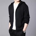 thumbnail image 2 of Men Solid Color Jacket Spring Autumn Men Coat Hooded Drawstring Zipper Closure Solid Color Elastic Cuffs Loose Sport Coat Thick Plush for Various, 2 of 8