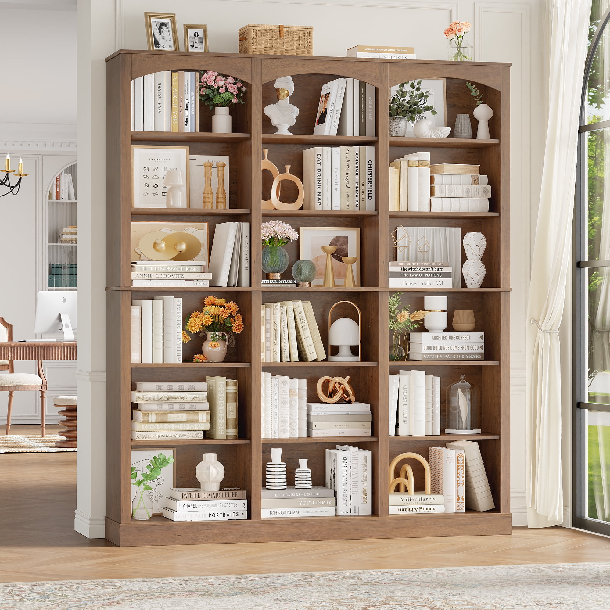 Homfa 18-Cube Bookcase and Bookshelves, 71.2" Triple Width 6-Tier Freestanding Arch Library Cabinet for Home Office Living Room, Phoebe Zhennan Texture