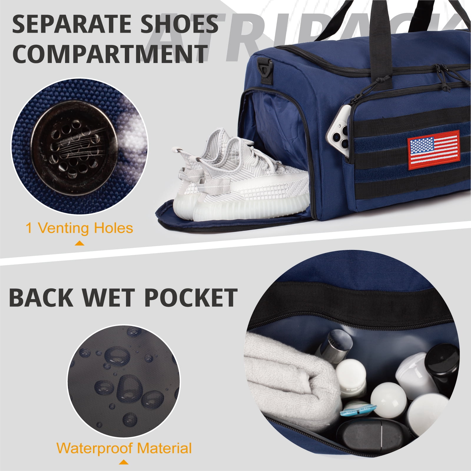 TRIPGEAR Large 40L 2-in-1 Convertible Sports Bag, Multi-functional Travel Duffle with Shoe Compartment for Daily Use
