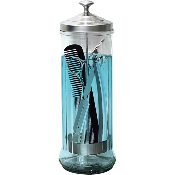 AMERICAN HAWKS 35 Oz Barber Disinfectant Jar Desinfectante Jar Sterlizer Jar Barber Jar Glass Manicure Containers Sanitizer Salon Comb Nail Tool Sterilizers - Removable Basket Side Spa Implements