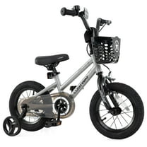 Costway 12" Kid’s Bike with Training Wheels Adjustable Handlebar & Seat Handbrake Silver