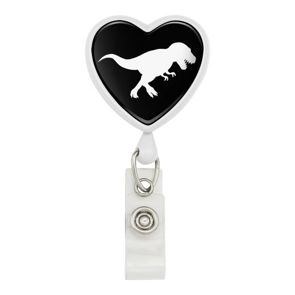 Dinosaur Tyrannosaurus Rex Black White Heart Lanyard Retractable Reel Badge ID Card Holder