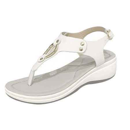 

Summer Saving Dvkptbk Women s Sandals Women Ladies Metal Comfortable Flip Flops Wedges Slipper Sandals Casual Shoes White 9.5