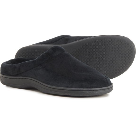 Dearfoams Men's Bradley Indoor Outdoor Velour Moc-Toe Clog Slippers-Black / S
