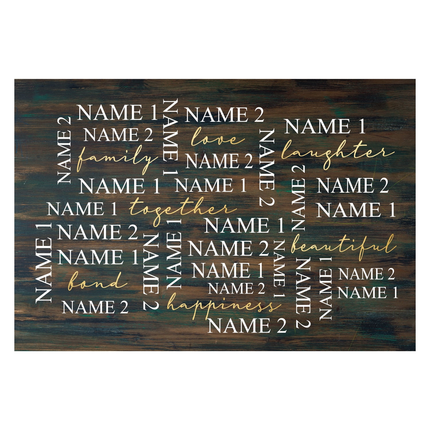 Personalized Planet 27x18 Love Laughter Beautiful Together Happiness Family of 2 Doormat with Custom Names Printed on Brown Rectangular 1/8” Thick Non Slip Mat for Kitchen Hallway Deck or Porch