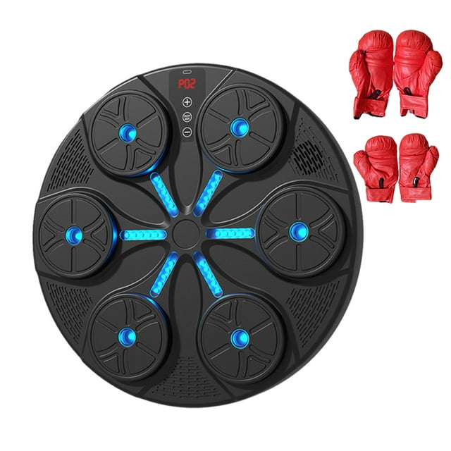 S SERENABLE Machine de Boxe Sports d'Intérieur Musique Tapis de Boxe Gym à Domicile Entraîneur de Boxe Concentré Tapis Noir Gants Rouges