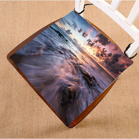 

PHFZK Seascape Chair Pad Sea Ocean Waves Rock on the Beach at Sunset Landscape Seat Cushion Chair Cushion Floor Cushion Two Sides Size 18x18 inches