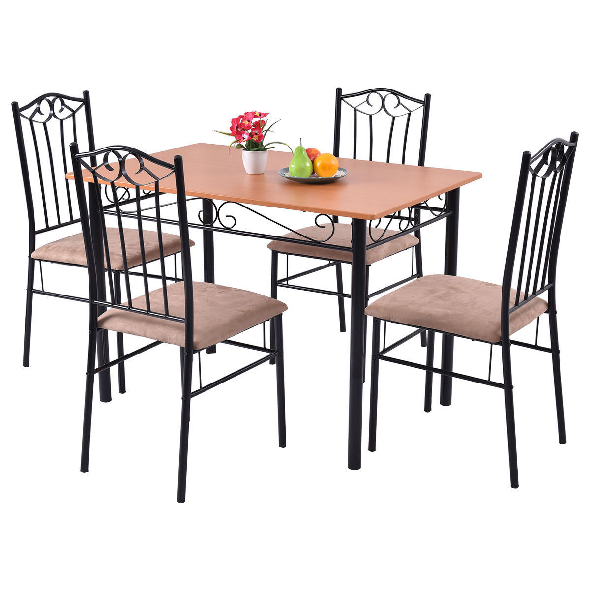 Costway 5 PC Dining Set Wood Metal Table and 4 Chairs Kitchen Breakfast Furniture  Walmart.com