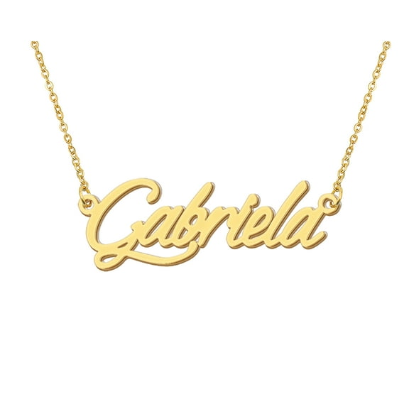 HUAN XUN 18k Gold Plated Gabriela Name Necklace Stainless Steel Nameplate Necklaces for Womens Mens Mother Day Christmas Jewelry Gift