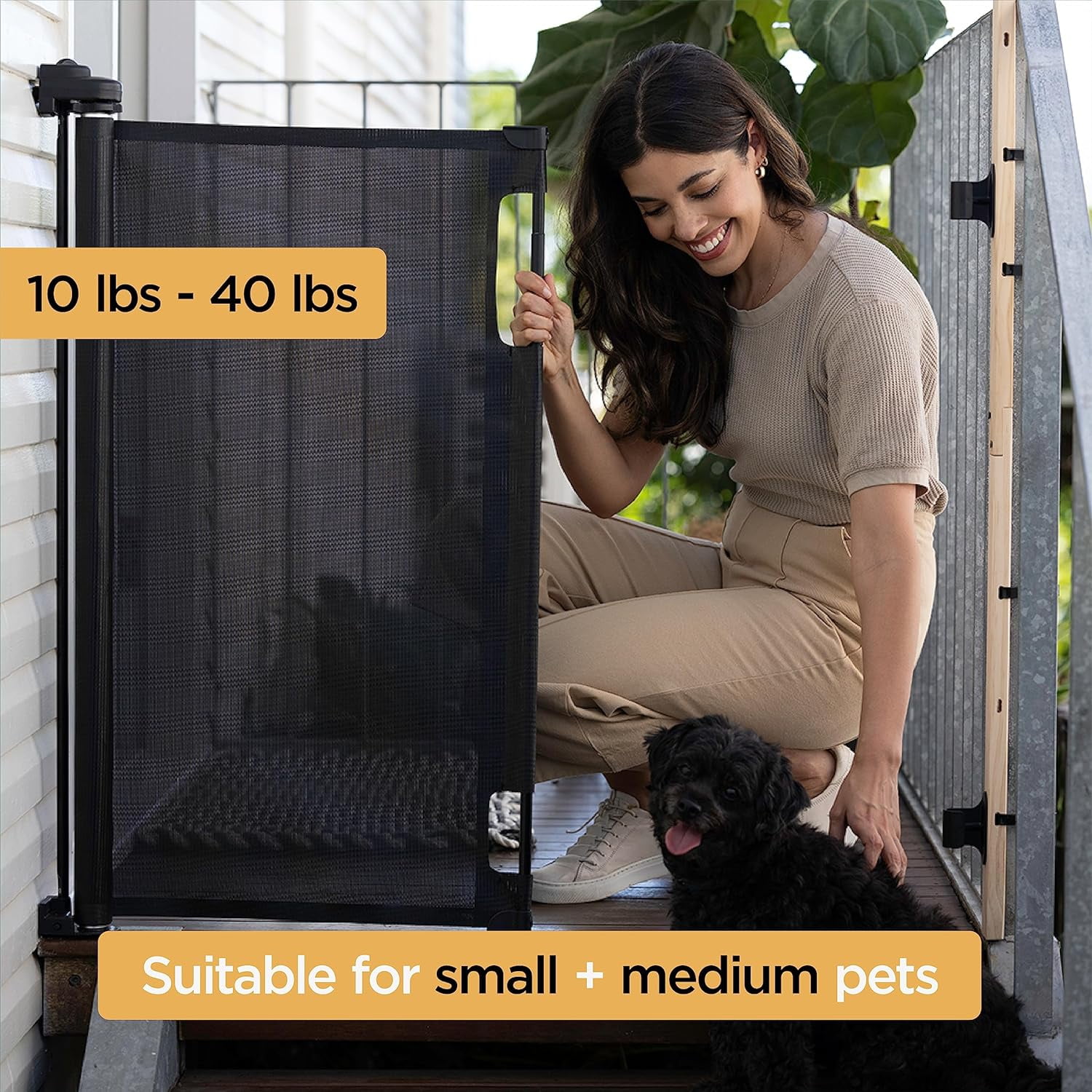Philowng Indoor and Outdoor Claw-Proof Retractable Dog Gate, 36.6" High Extends up to 71" Wide, Black