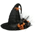 thumbnail image 3 of Northlight 16" Black Tinsel Witch's Hat with Orange Glittered Roses Halloween Decoration, 3 of 8