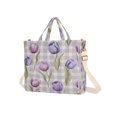 thumbnail image 2 of Corduroy Composite Fabric Tote Bag Magnetic Snap Large Capacity Crossbody Bag Beige Shoulder Strap Beautiful Pinkish-purple Tulips, 2 of 8