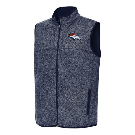Men's Antigua Heather Navy Denver Broncos Fortune Full-Zip Vest