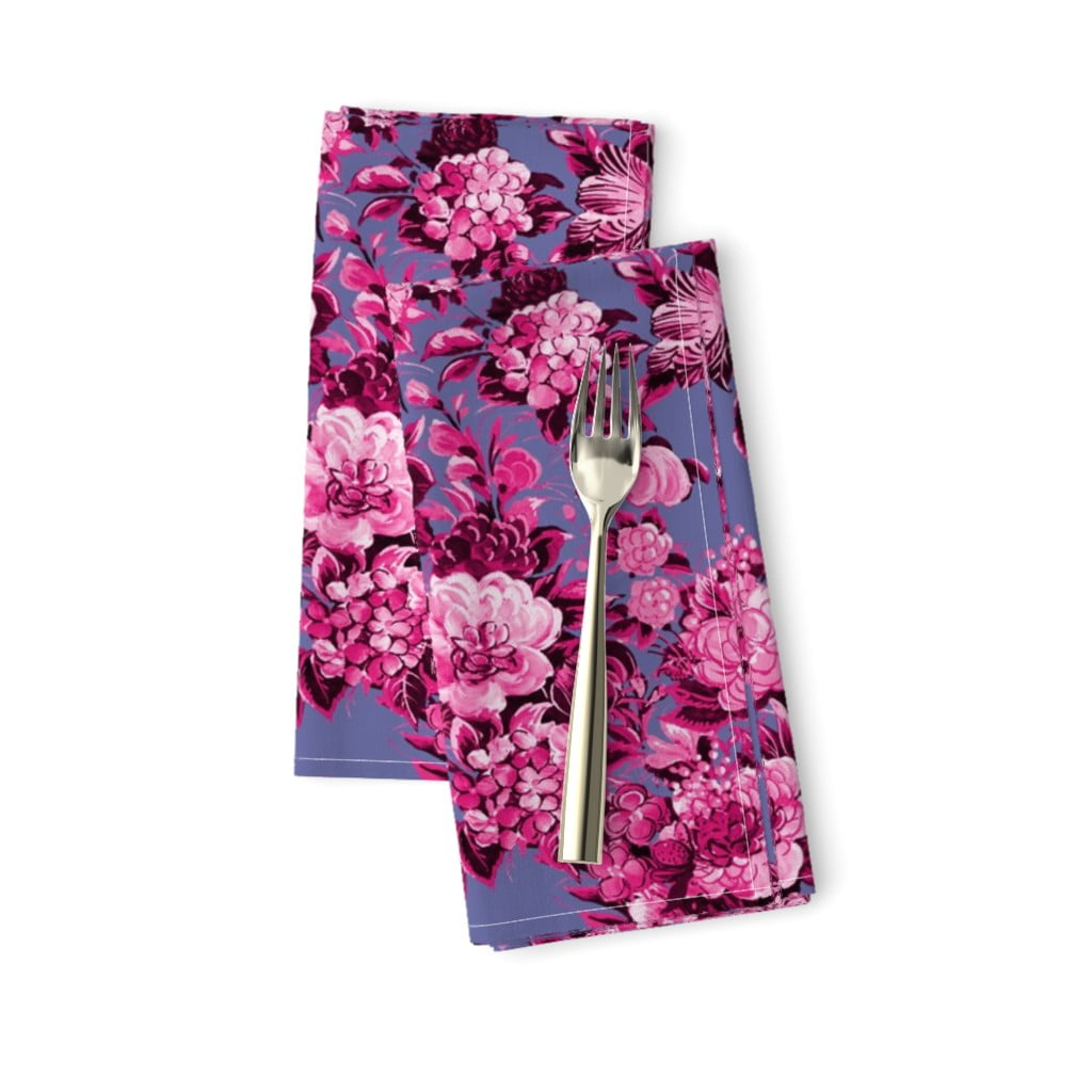 Pink Floral Hot Fabric Flowers Print Cotton Dinner Napkins by Roostery Set of 2 