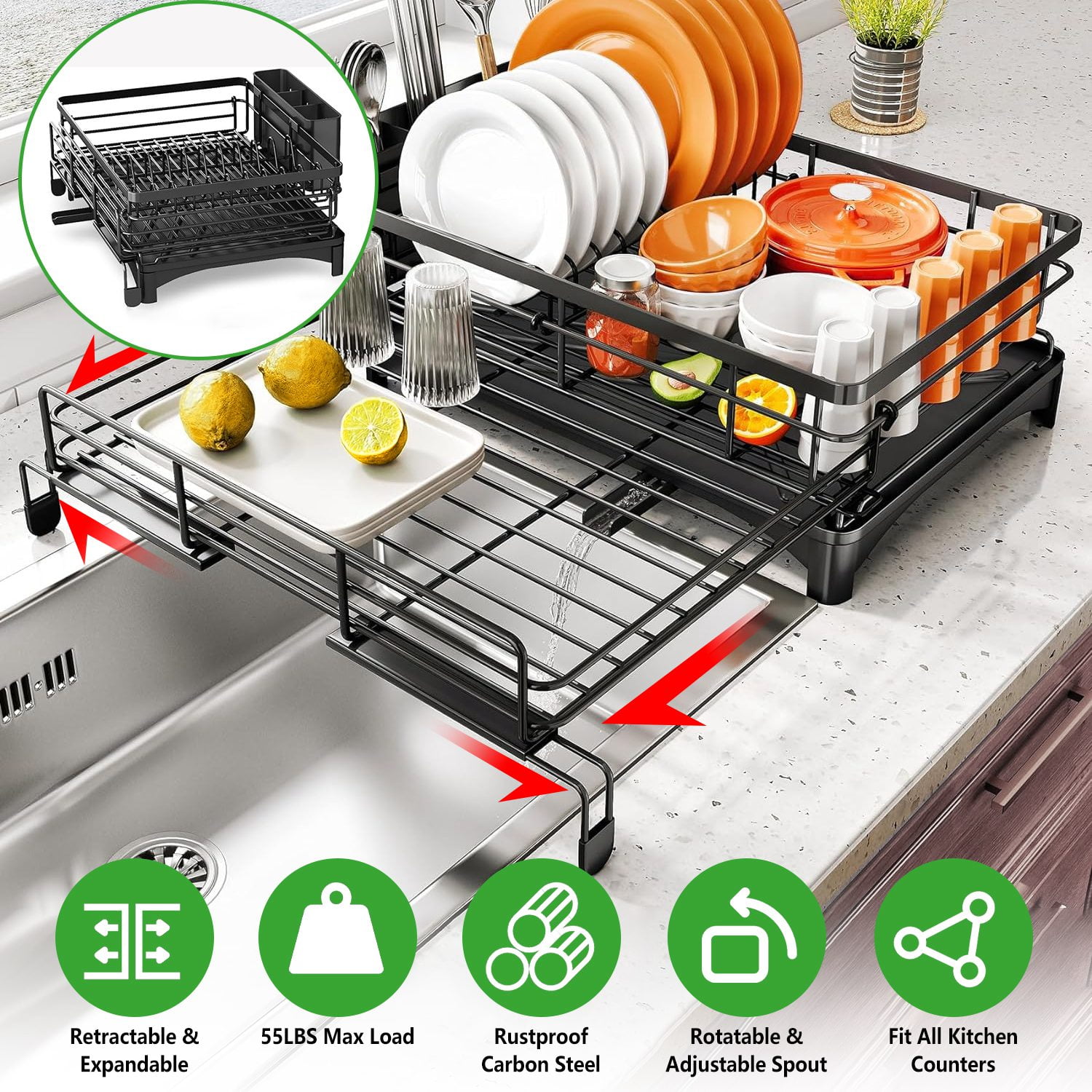 Kitchenaid Low Profile Powder Coated Dish Drying Rack in Charcoal Gray Walmart