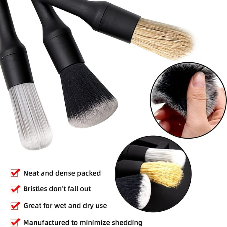 Detailing Brushes Kit | Superior Detailing Brushes - Premium Pet Bristles, 3 Sizes | Excellent Bend Recovery, Chemical/Humidity/Pressure Resistive