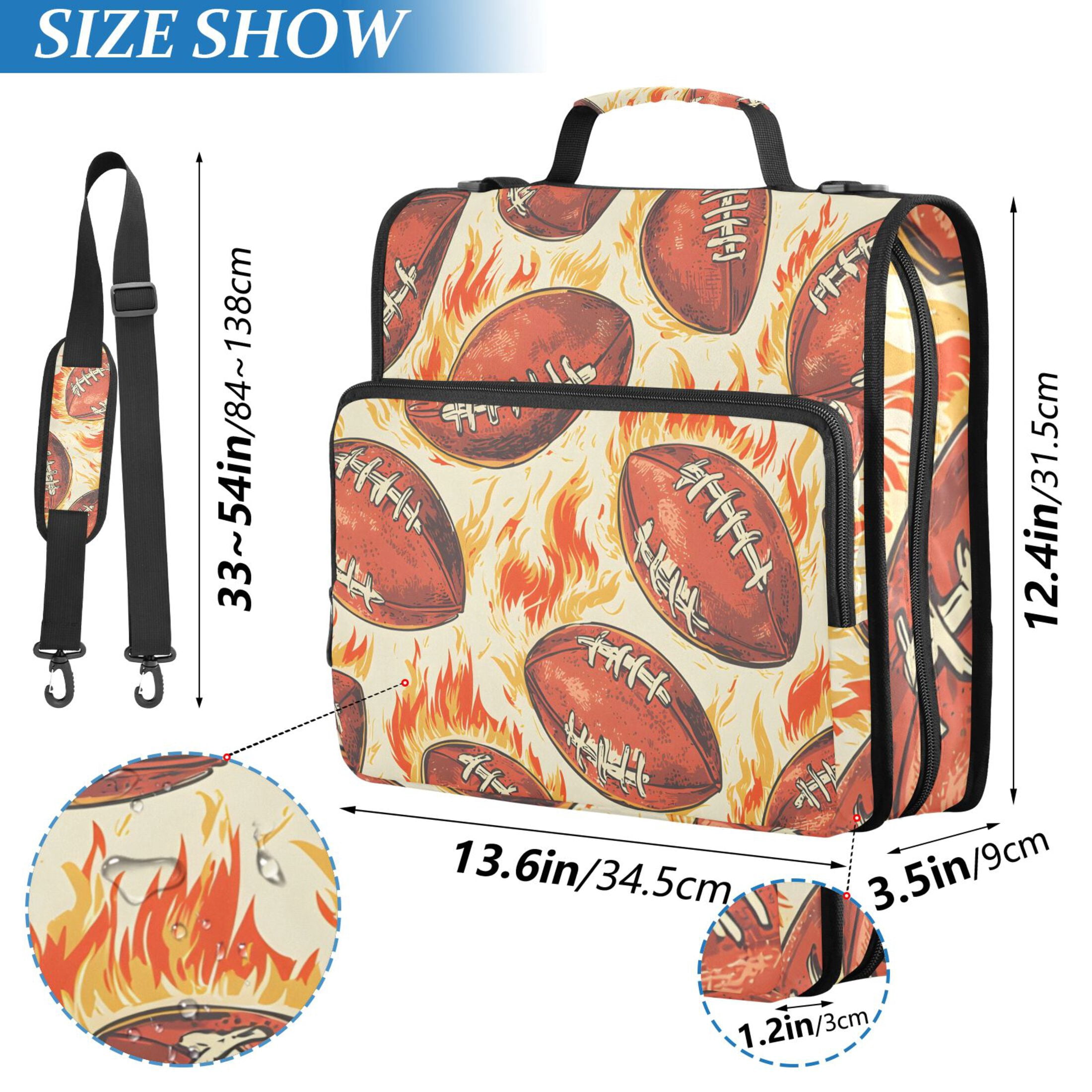 ALAZA Zipper Binder Rugby Football Fire 3 Ring Trapper Keeper File Folder Organizer Bag