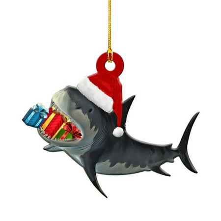 

Christmas Decorations Wooden Shark Family Pendant Cute Fun Christmas Tree Hanging Decorations
