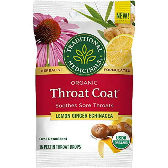 Traditional Medicinals Throat Coat Organic Pectin Throat Drops, Lemon