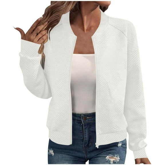 Women's Zip Up Cropped Jackets Casual Loose Stand Collar Lightweight Short Outwear